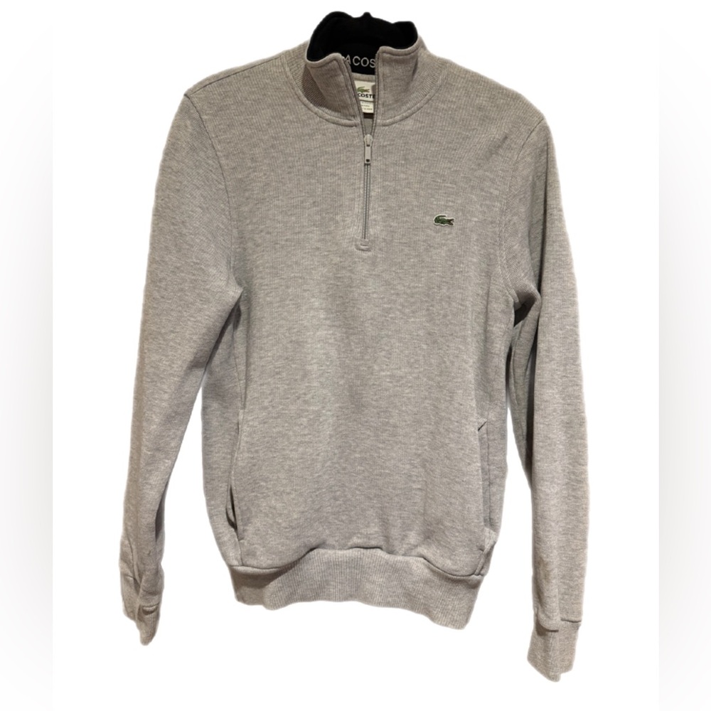 Lacoste Men's Light Gray Zip-Up Sweater - Size 4 (Medium)